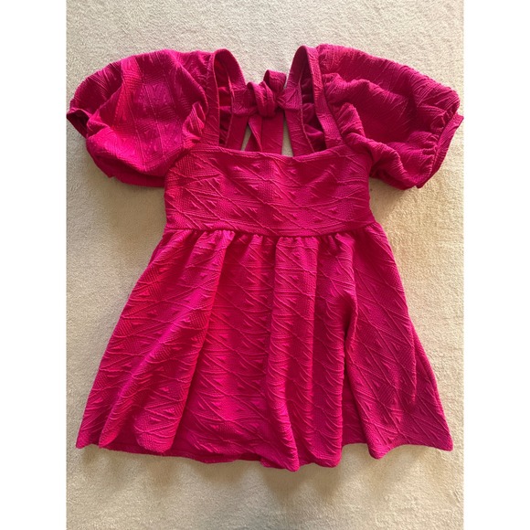 Free People Dresses & Skirts - Free People Violet Mini Dress Fuchsia Pink Puff Sleeve Open Back XL